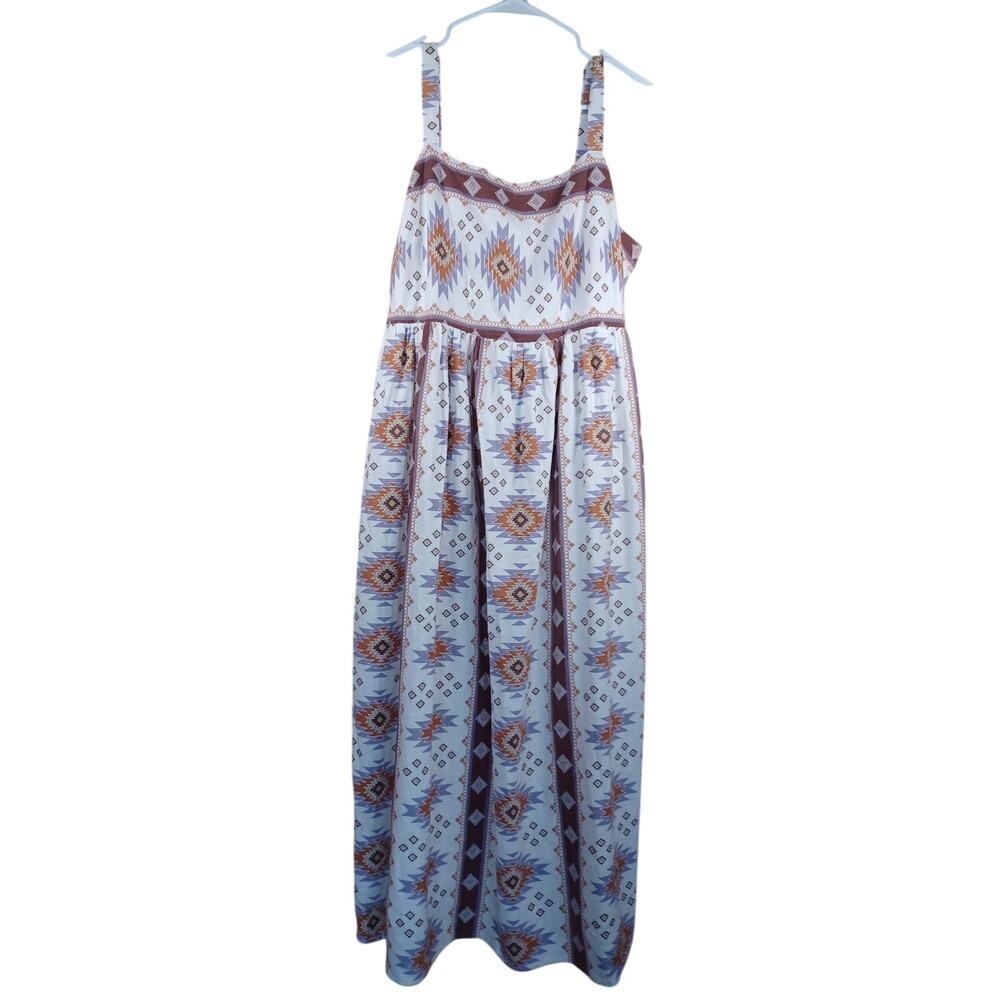 Sonoma Goods For Life Aztec Boho Maxi Dress Size XL Linen Blend Smocked - Picture 4 of 8